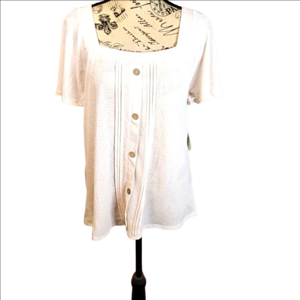 Naif Cream Boho Blouse Medium Faux Button Down NWT